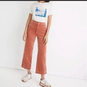 Salmon Wide-legged cropped corduroys